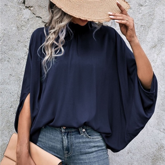 Boho Batwing Sleeve Mock Neck Top Blouse Shirt - Picture 1 of 6